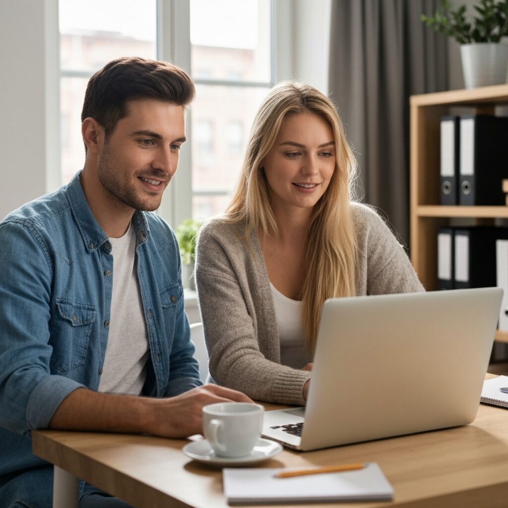 Couple comparant des offres bancaires sur ordinateur