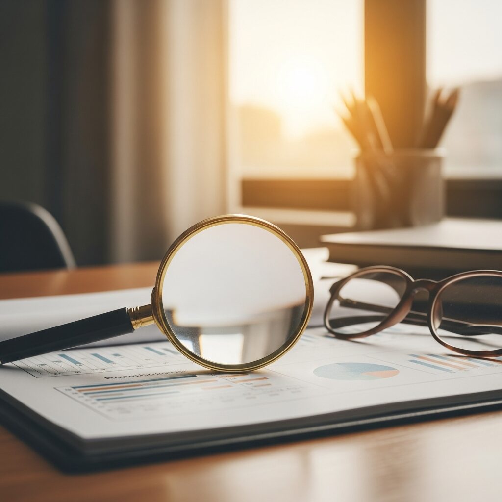 Loupe posée sur un document financier