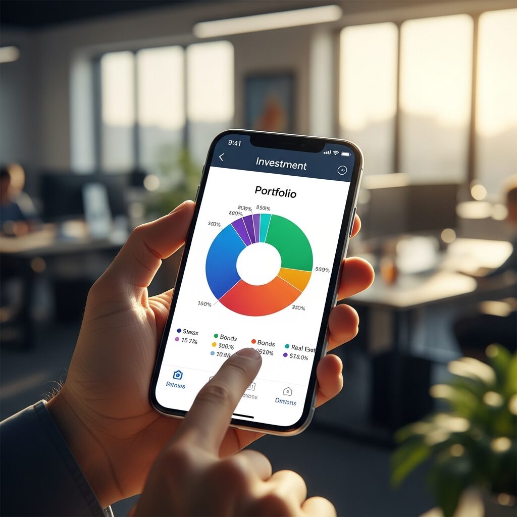 Application de trading sur smartphone montrant un portefeuille