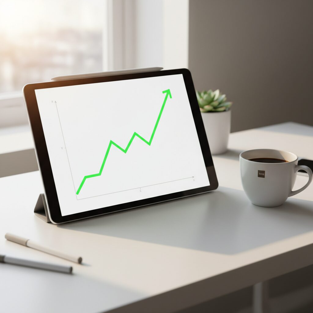 Courbe de rendement affichée sur un écran de tablette