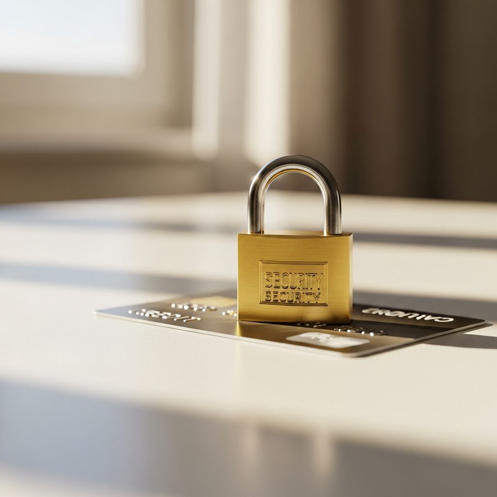 Cadenas posé sur une carte bancaire