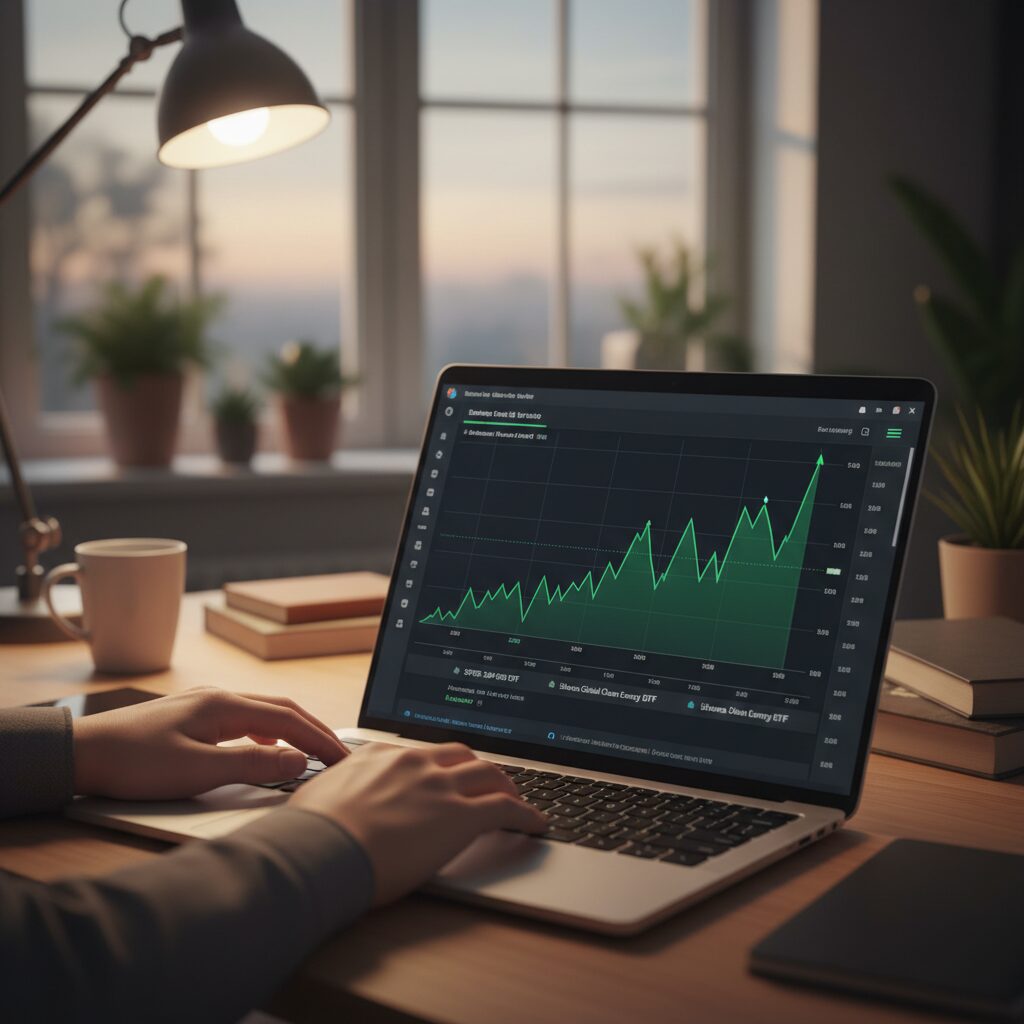 Écran de courtier en ligne avec des graphiques de performance ETF