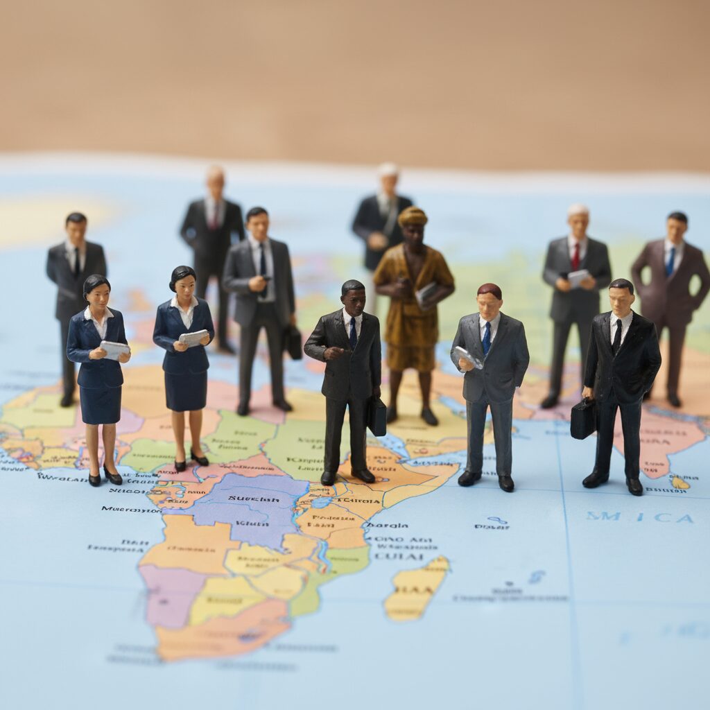 Figurines sur une carte du monde symbolisant la diversification géographique d'un portefeuille ETF