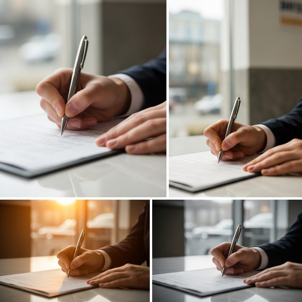 Personne signant un document à la banque