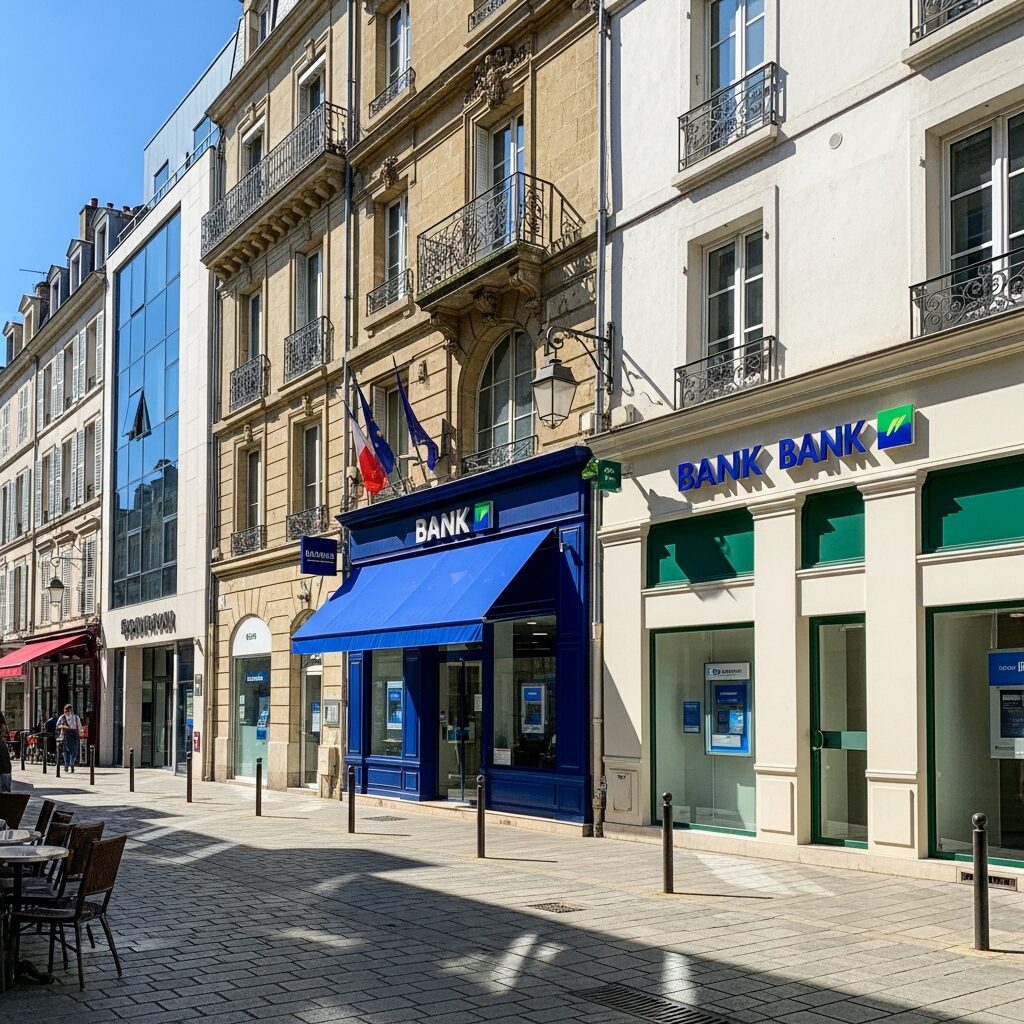 Façades de plusieurs agences bancaires dans une rue