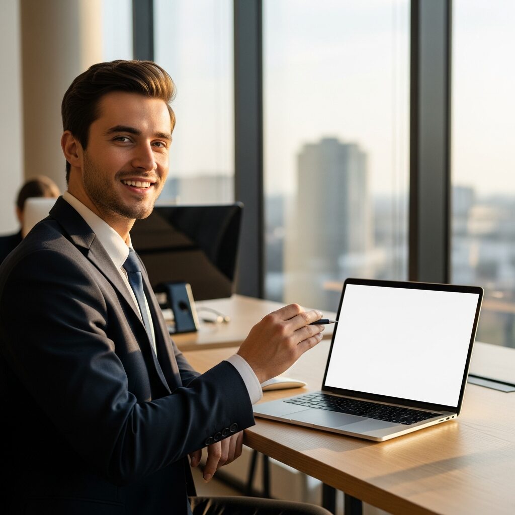 Jeune professionnel à son premier jour de travail