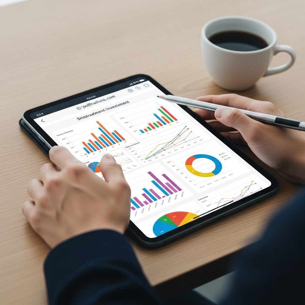 Graphiques colorés sur un écran de tablette