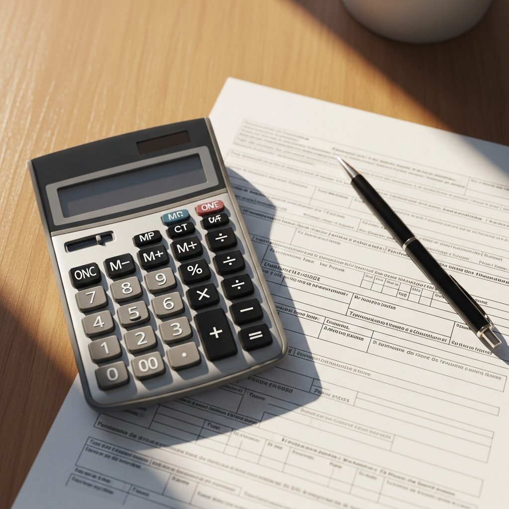 Calculatrice posée sur un formulaire fiscal