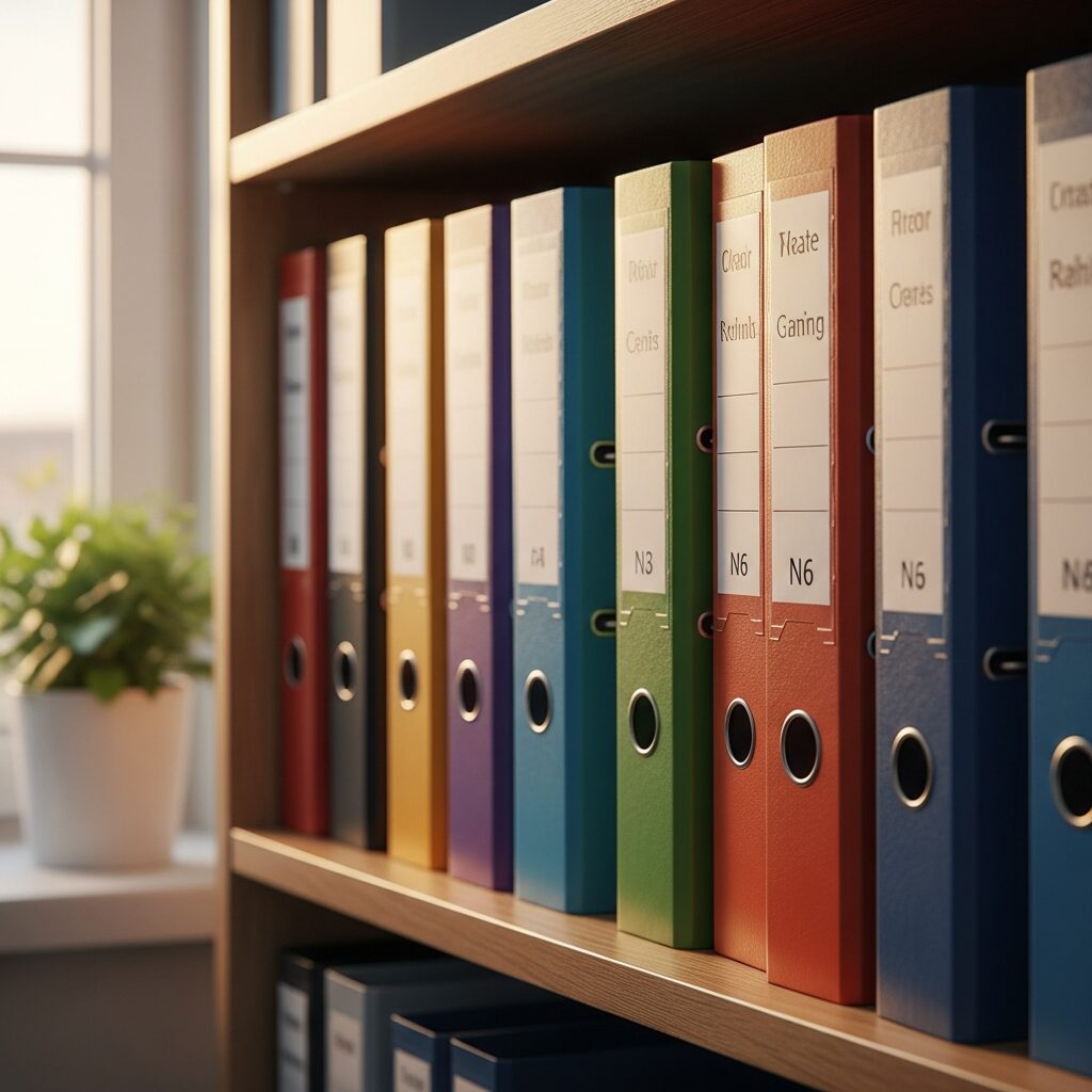 Plusieurs dossiers bancaires de différentes couleurs alignés