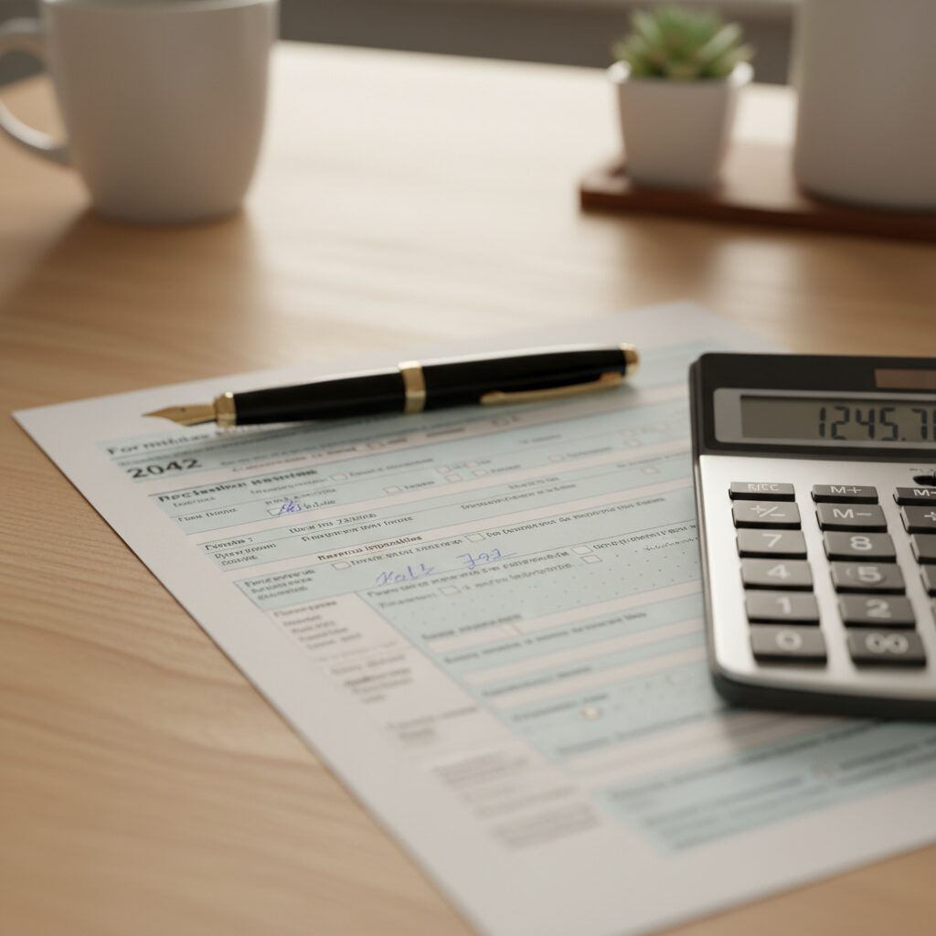 Formulaire de déclaration de revenus avec un stylo et une calculatrice