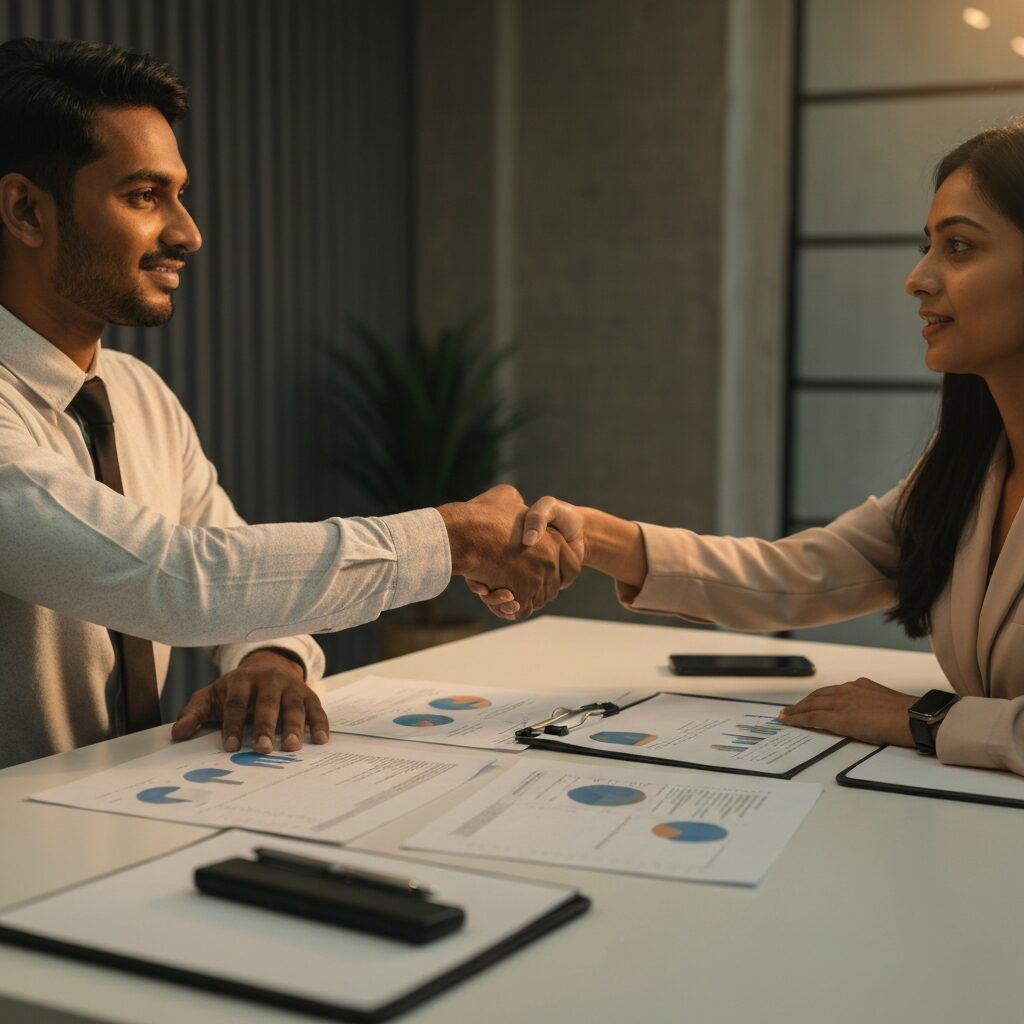 Poignée de main entre un emprunteur et un conseiller bancaire