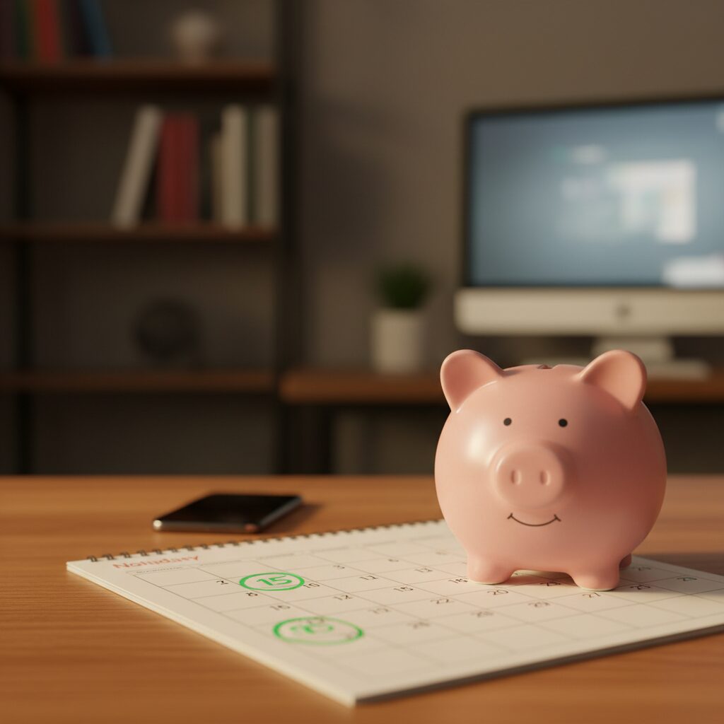 Calendrier avec dates de versement mensuelles encerclées symbolisant la régularité du DCA