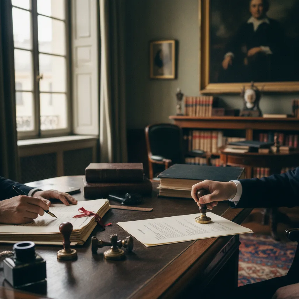 Signature de l'acte authentique chez le notaire lors d'un achat immobilier locatif