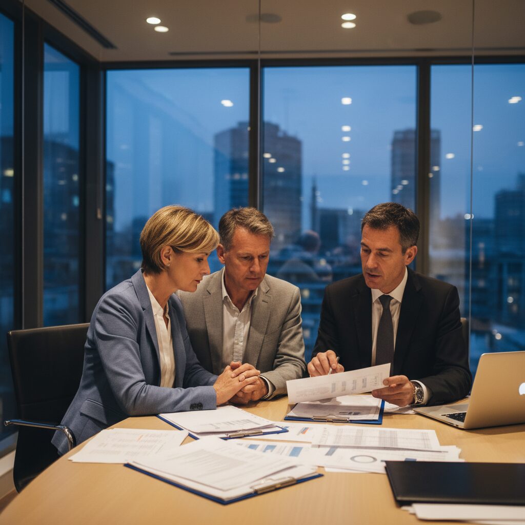Couple français en rendez-vous avec un conseiller patrimonial pour optimiser leur assurance vie