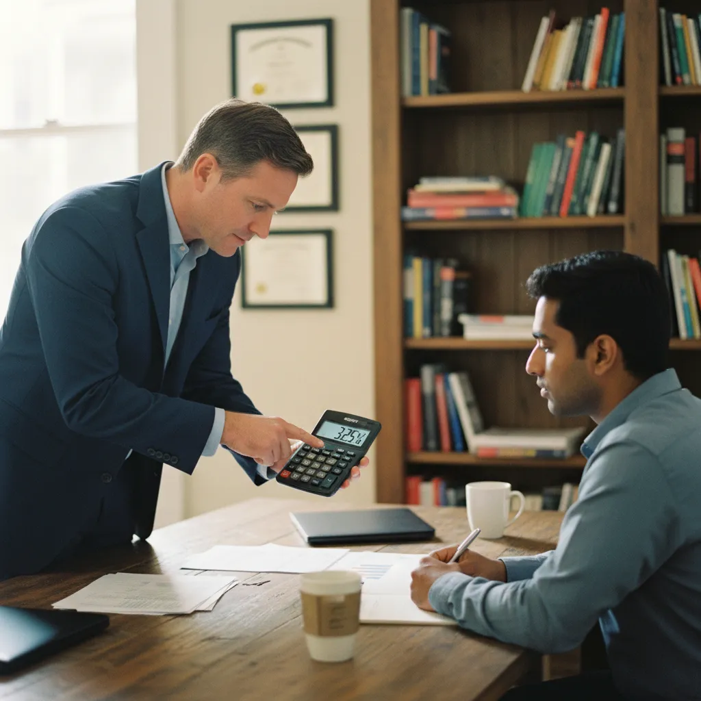 Un conseiller financier explique le calcul des mensualités à son client