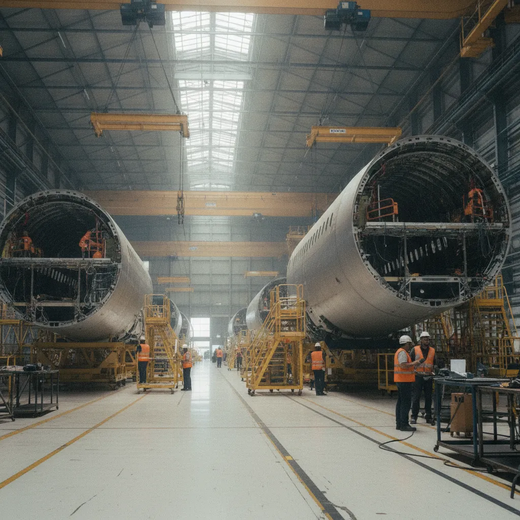 La chaîne d'assemblage Airbus à Toulouse reflète la montée en cadence industrielle